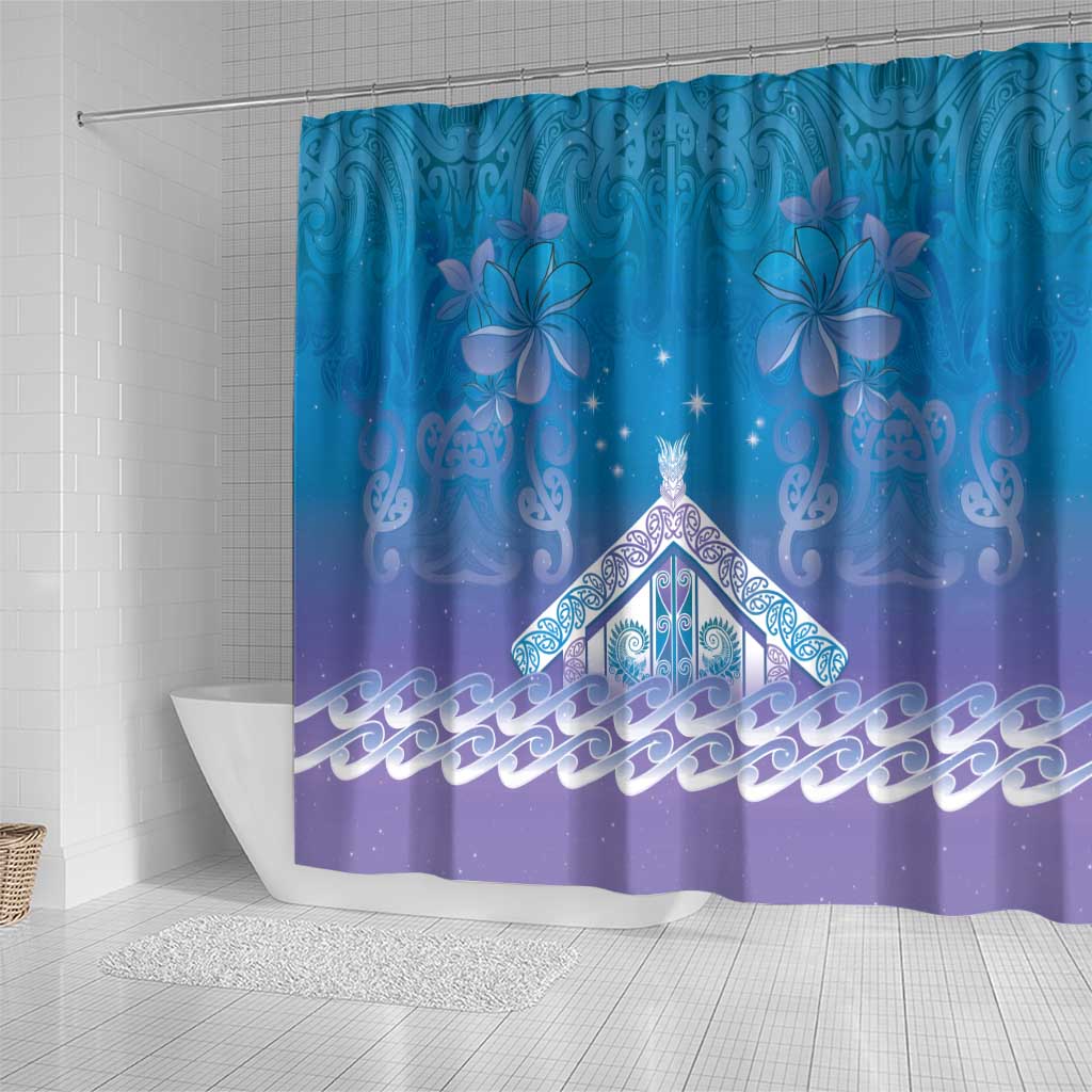 New Zealand Matariki Shower Curtain Maori Marae Cyan Galaxy LT05 - Polynesian Pride