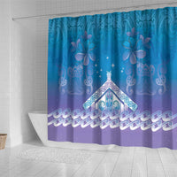 New Zealand Matariki Shower Curtain Maori Marae Cyan Galaxy LT05 - Polynesian Pride