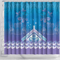 New Zealand Matariki Shower Curtain Maori Marae Cyan Galaxy LT05 - Polynesian Pride