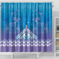 New Zealand Matariki Shower Curtain Maori Marae Cyan Galaxy LT05 - Polynesian Pride