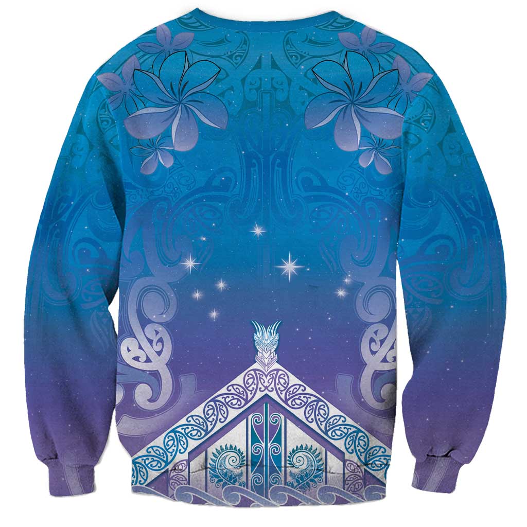 New Zealand Matariki Sweatshirt Maori Marae Cyan Galaxy LT05 - Polynesian Pride