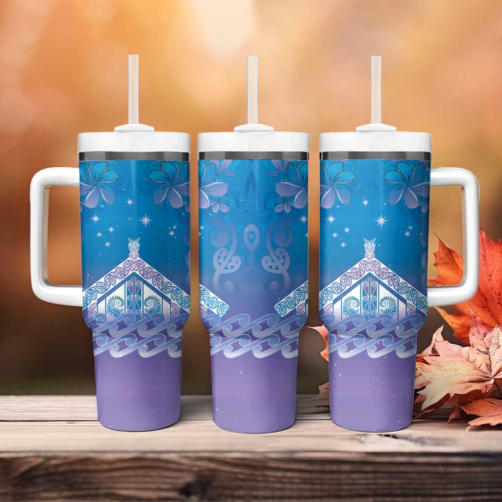 New Zealand Matariki Tumbler With Handle Maori Marae Cyan Galaxy