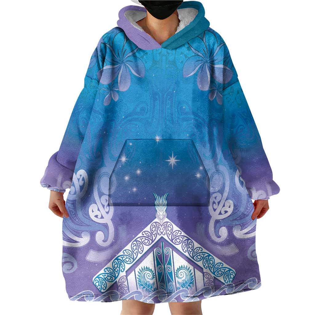 New Zealand Matariki Wearable Blanket Hoodie Maori Marae Cyan Galaxy LT05 - Polynesian Pride