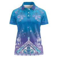 New Zealand Matariki Women Polo Shirt Maori Marae Cyan Galaxy LT05 Female Cyan - Polynesian Pride