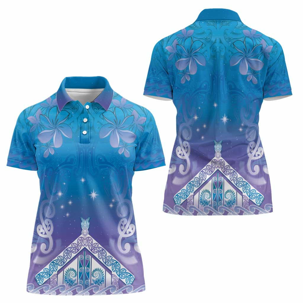 New Zealand Matariki Women Polo Shirt Maori Marae Cyan Galaxy LT05 - Polynesian Pride