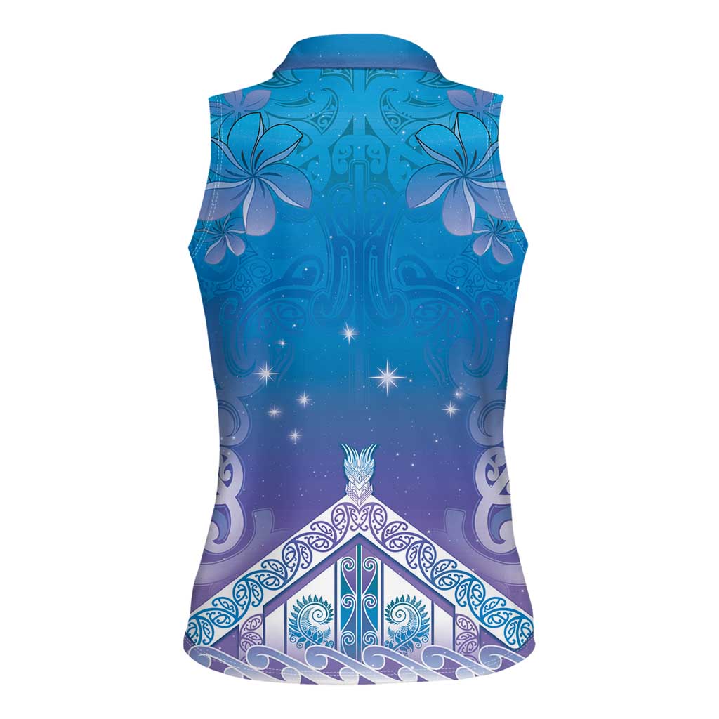 New Zealand Matariki Women Sleeveless Polo Shirt Maori Marae Cyan Galaxy LT05 - Polynesian Pride