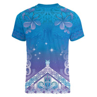 New Zealand Matariki Women V-Neck T-Shirt Maori Marae Cyan Galaxy LT05 - Polynesian Pride