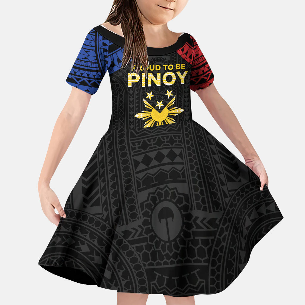 Philippines Independence Day Family Matching Long Sleeve Bodycon Dress and Hawaiian Shirt Proud To Be Pinoy LT05 Daughter's Dress Black - Polynesian Pride