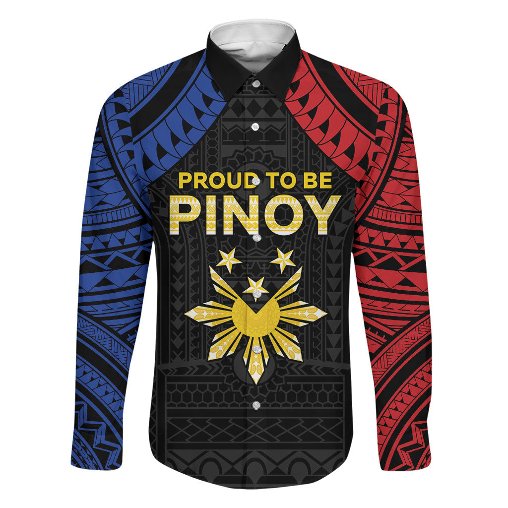 Philippines Independence Day Family Matching Off Shoulder Maxi Dress and Hawaiian Shirt Proud To Be Pinoy LT05 Dad's Shirt - Long Sleeve Black - Polynesian Pride