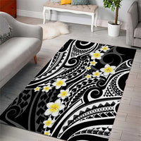 Plumeria With Black Polynesian Tattoo Pattern Area Rug