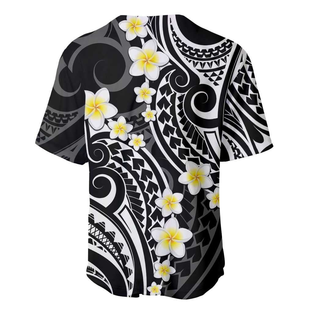 Plumeria With Black Polynesian Tattoo Pattern Baseball Jersey LT05 - Polynesian Pride