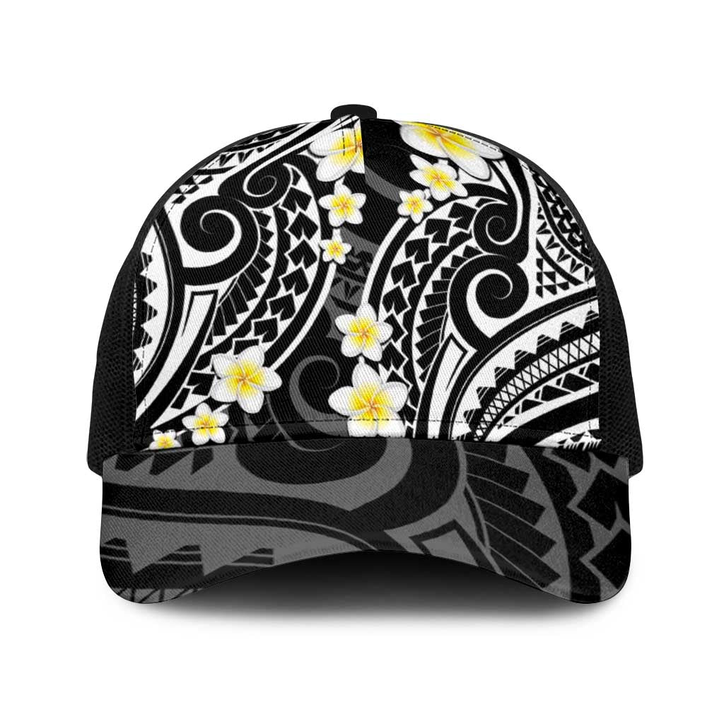 Plumeria With Black Polynesian Tattoo Pattern Baseball Net Cap - Polynesian Pride