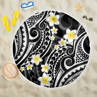 Plumeria With Black Polynesian Tattoo Pattern Beach Blanket