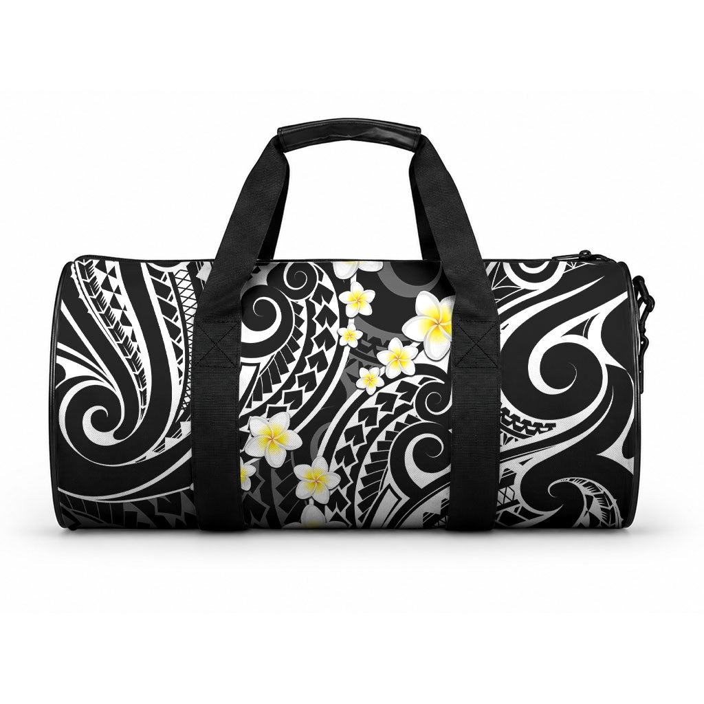 Plumeria With Black Polynesian Tattoo Pattern Duffle Bag