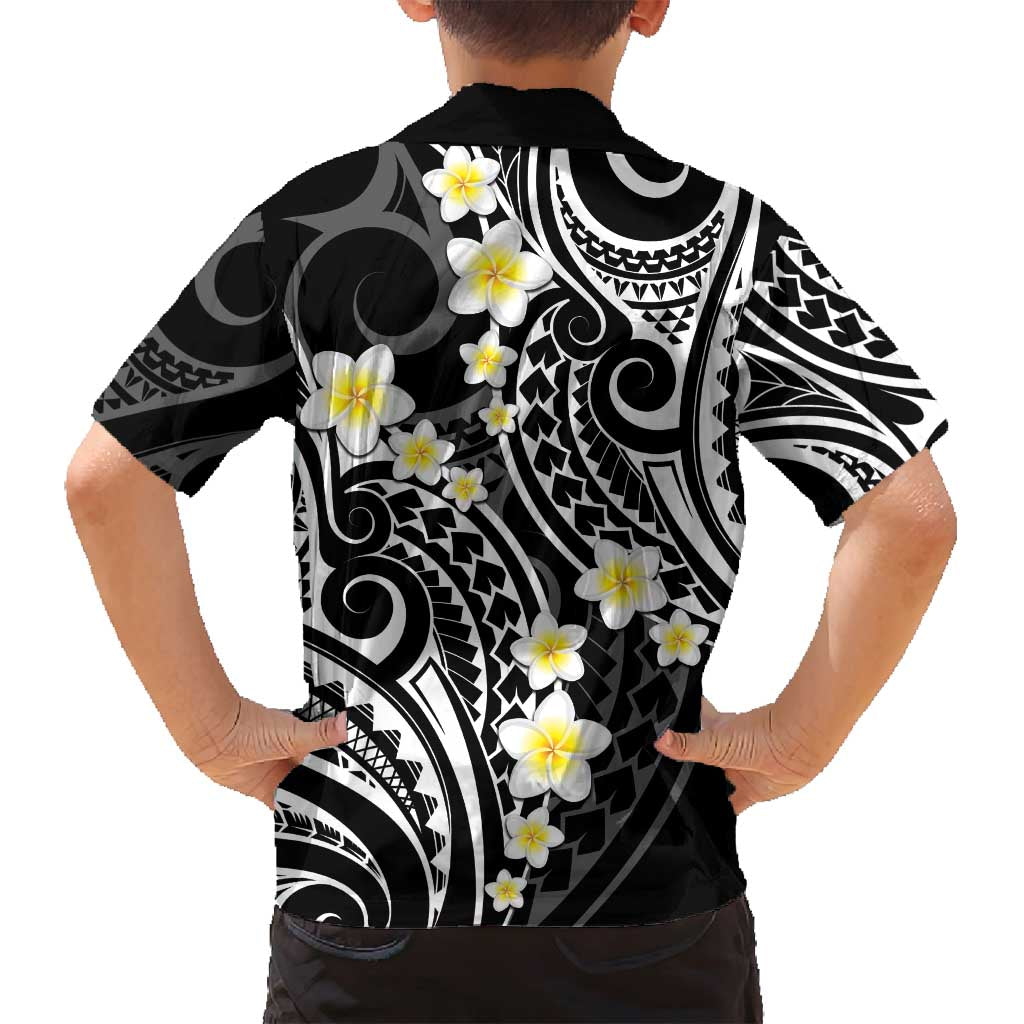 Plumeria With Black Polynesian Tattoo Pattern Family Matching Long Sleeve Bodycon Dress and Hawaiian Shirt
