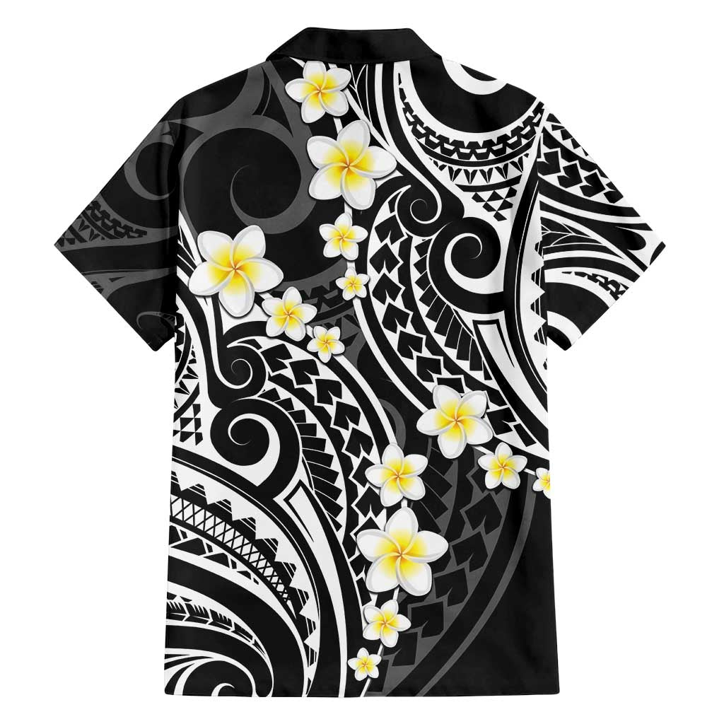 Plumeria With Black Polynesian Tattoo Pattern Family Matching Long Sleeve Bodycon Dress and Hawaiian Shirt