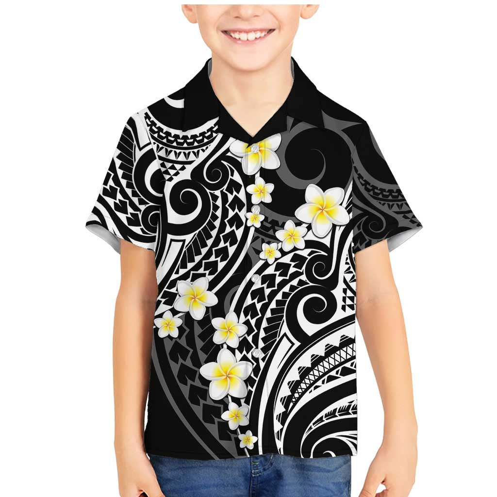 Plumeria With Black Polynesian Tattoo Pattern Family Matching Mermaid Dress and Hawaiian Shirt LT05 Son's Shirt Black - Polynesian Pride