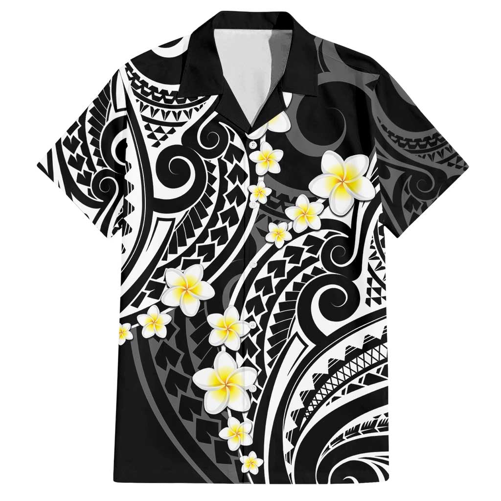 Plumeria With Black Polynesian Tattoo Pattern Family Matching Off Shoulder Maxi Dress and Hawaiian Shirt LT05 Dad's Shirt - Short Sleeve Black - Polynesian Pride