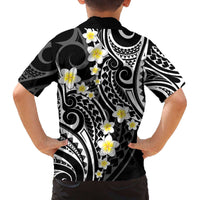 Plumeria With Black Polynesian Tattoo Pattern Family Matching Puletasi and Hawaiian Shirt