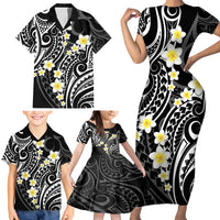 Plumeria With Black Polynesian Tattoo Pattern Family Matching Short Sleeve Bodycon Dress and Hawaiian Shirt LT05 - Polynesian Pride