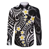 Plumeria With Black Polynesian Tattoo Pattern Family Matching Short Sleeve Bodycon Dress and Hawaiian Shirt LT05 Dad's Shirt - Long Sleeve Black - Polynesian Pride