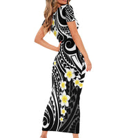 Plumeria With Black Polynesian Tattoo Pattern Family Matching Short Sleeve Bodycon Dress and Hawaiian Shirt LT05 - Polynesian Pride