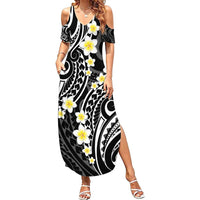 Plumeria With Black Polynesian Tattoo Pattern Family Matching Summer Maxi Dress and Hawaiian Shirt LT05 Mom's Dress Black - Polynesian Pride