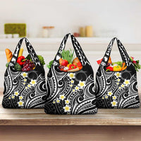 Plumeria With Black Polynesian Tattoo Pattern Grocery Bag