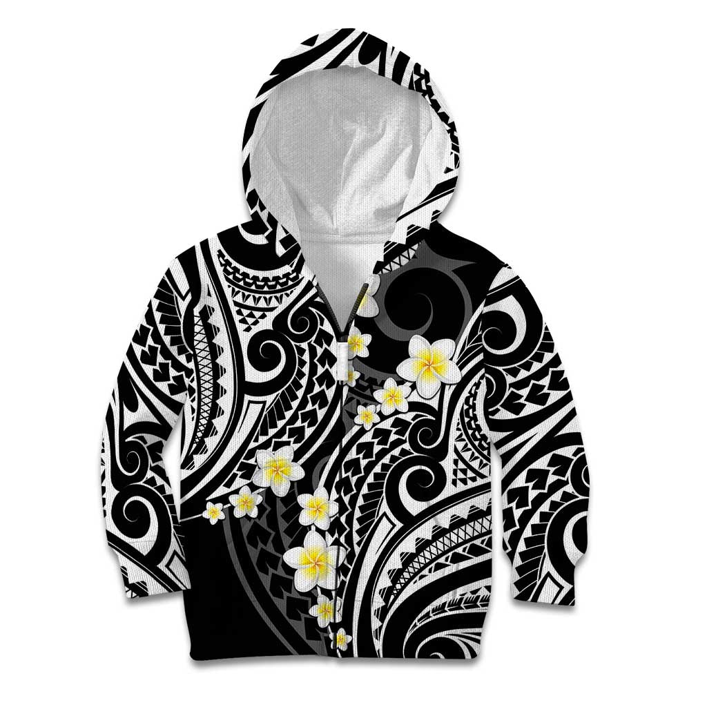 Plumeria With Black Polynesian Tattoo Pattern Kid Hoodie