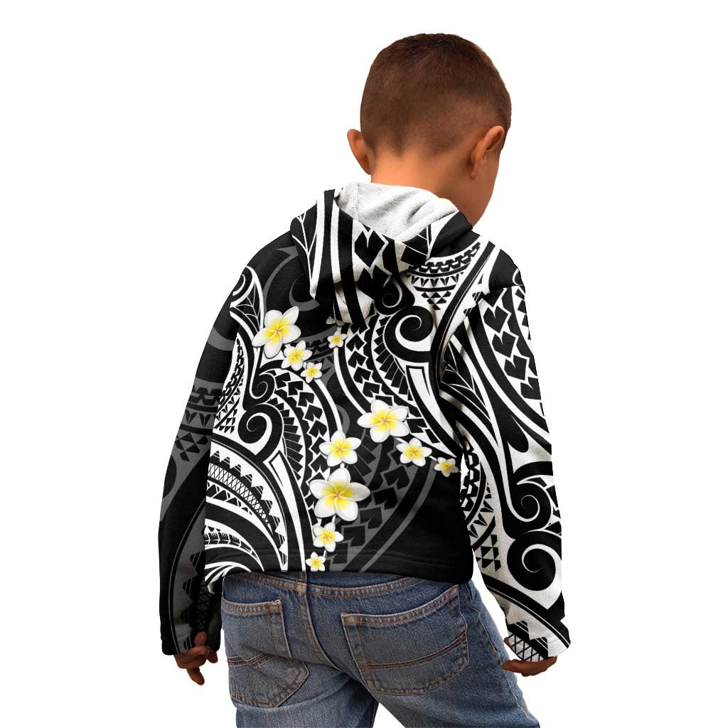 Plumeria With Black Polynesian Tattoo Pattern Kid Hoodie
