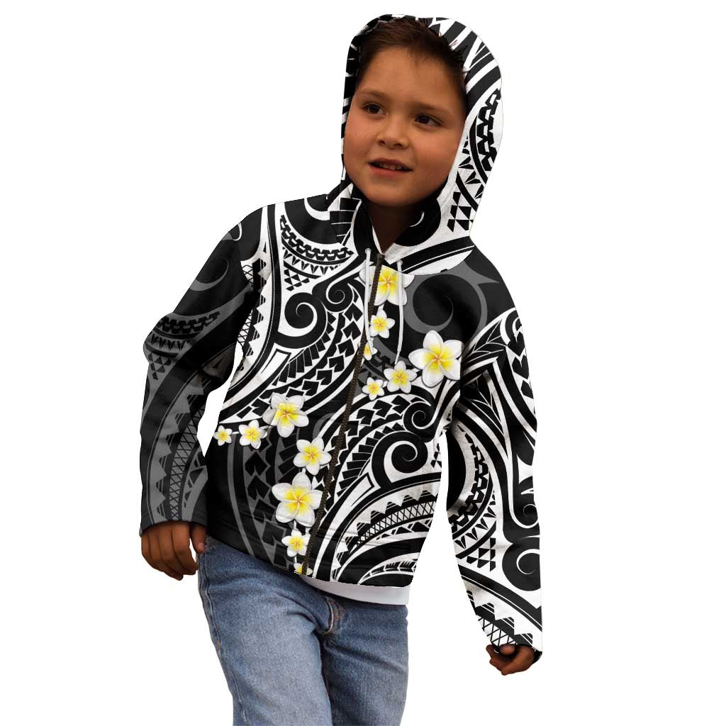 Plumeria With Black Polynesian Tattoo Pattern Kid Hoodie