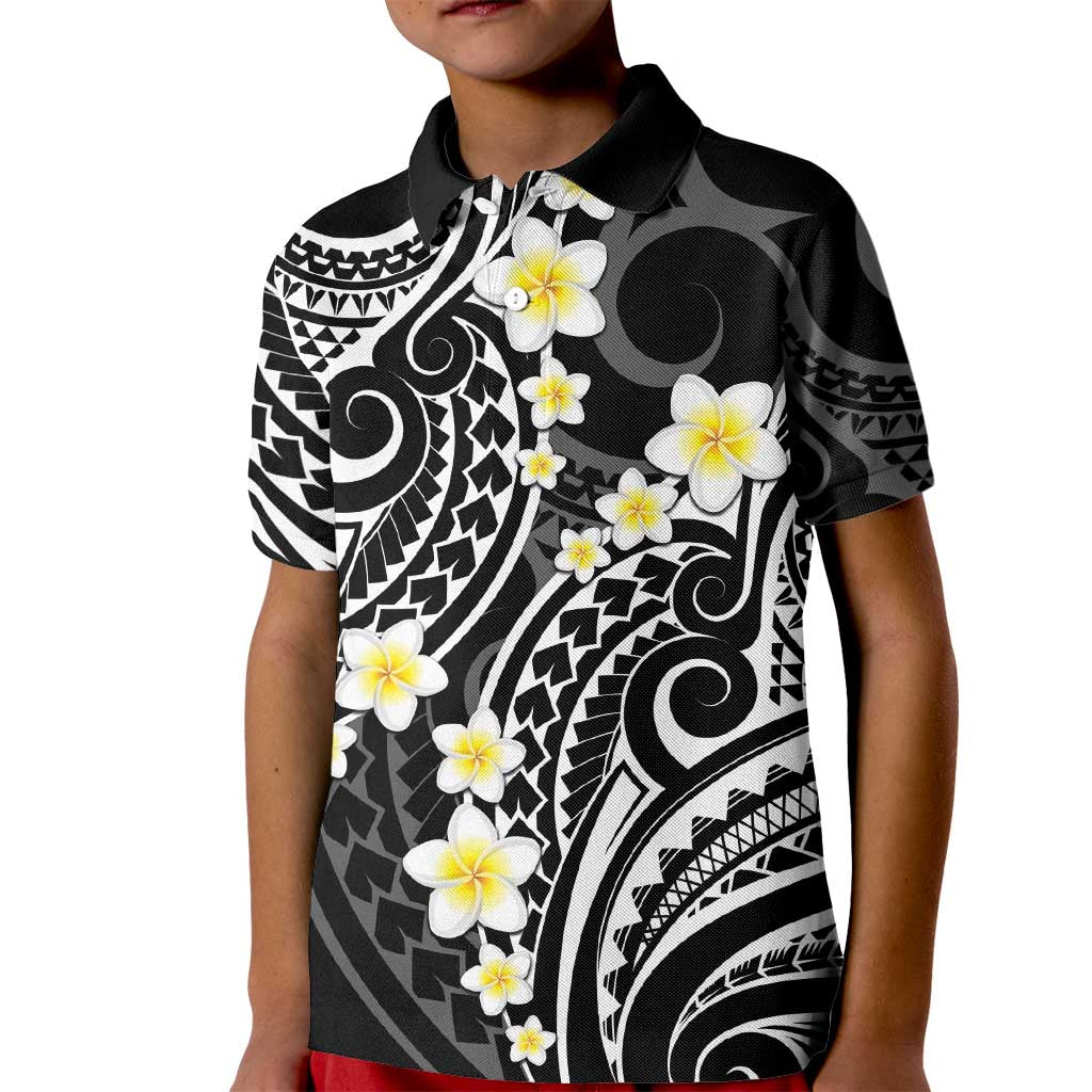 Plumeria With Black Polynesian Tattoo Pattern Kid Polo Shirt LT05 Kid Black - Polynesian Pride