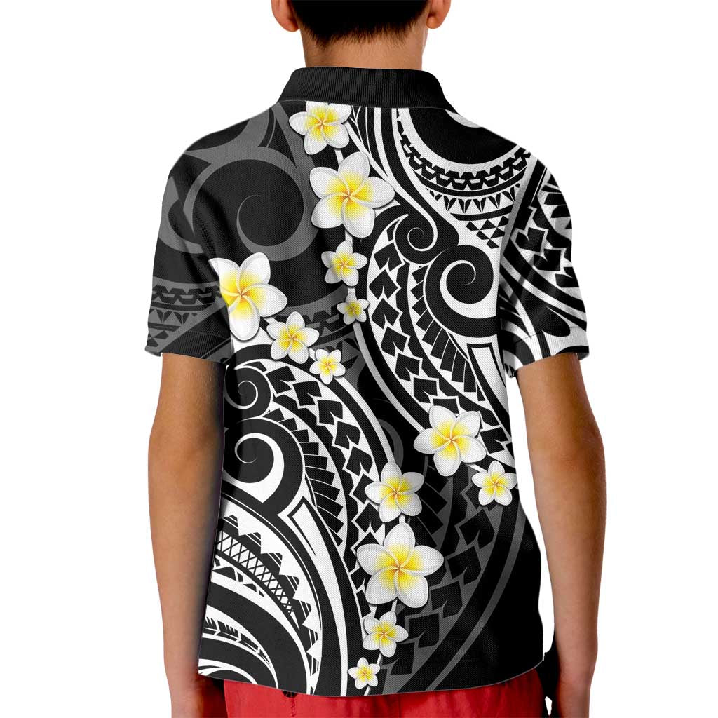 Plumeria With Black Polynesian Tattoo Pattern Kid Polo Shirt LT05 - Polynesian Pride