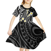 Plumeria With Black Polynesian Tattoo Pattern Kid Short Sleeve Dress LT05 - Polynesian Pride