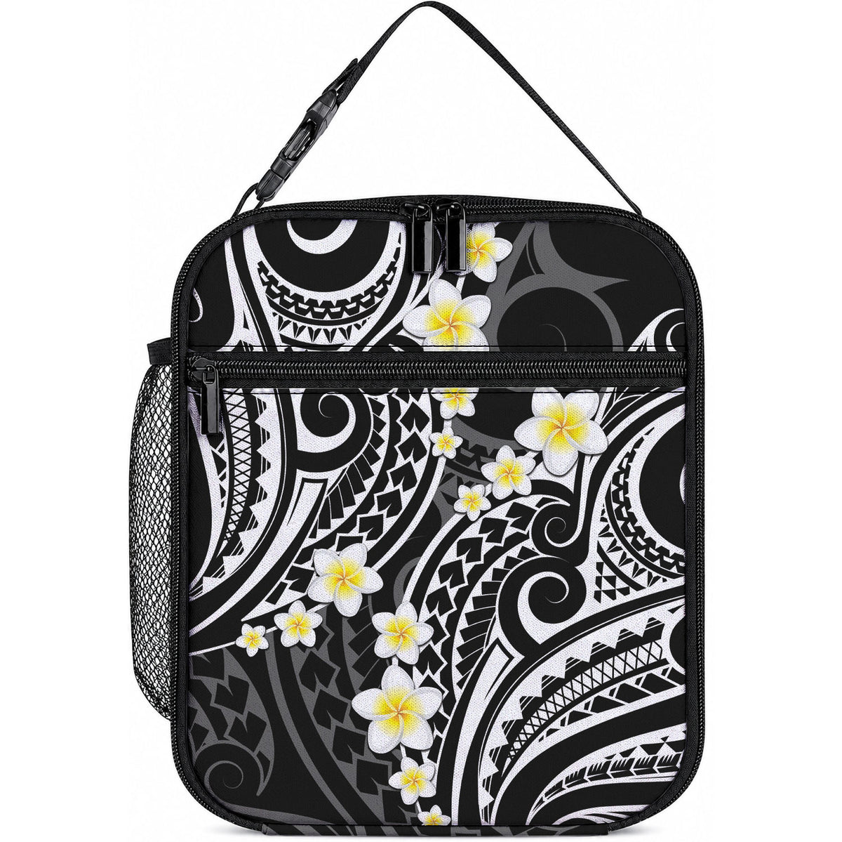 Plumeria With Black Polynesian Tattoo Pattern Lunch Bag