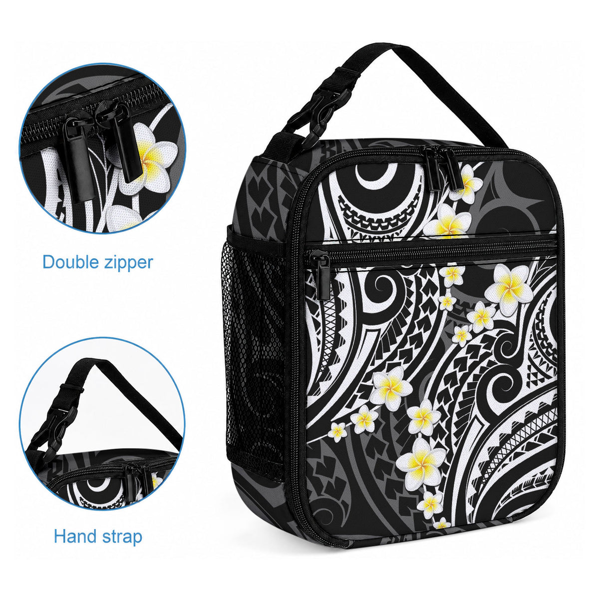 Plumeria With Black Polynesian Tattoo Pattern Lunch Bag