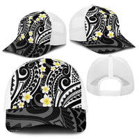 Plumeria With Black Polynesian Tattoo Pattern Mesh Trucker Cap - Polynesian Pride