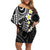 Plumeria With Black Polynesian Tattoo Pattern Off Shoulder Short Dress