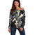 Plumeria With Black Polynesian Tattoo Pattern Off Shoulder Sweater