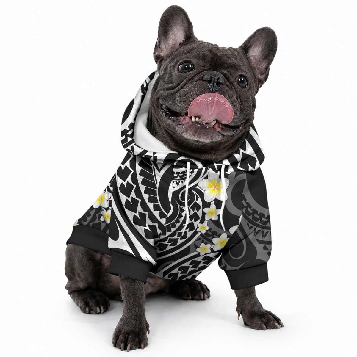 Plumeria With Black Polynesian Tattoo Pattern Pet Hoodie