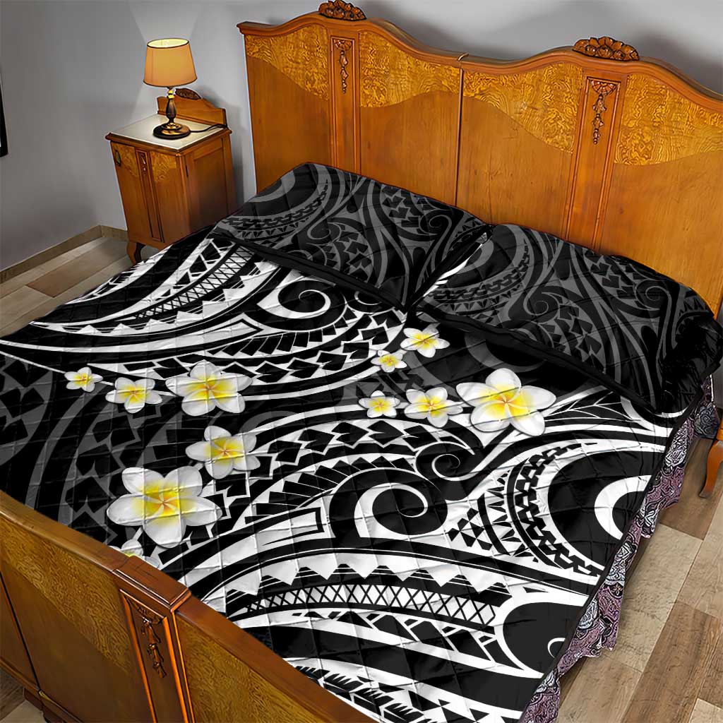 Plumeria With Black Polynesian Tattoo Pattern Quilt Bed Set