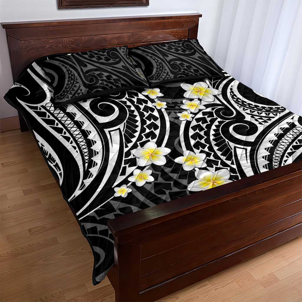 Plumeria With Black Polynesian Tattoo Pattern Quilt Bed Set