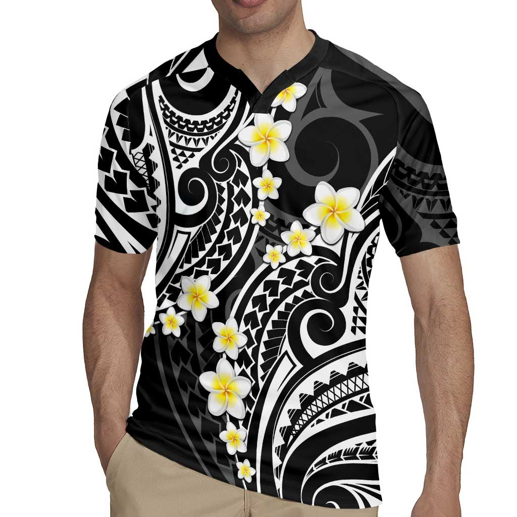 Plumeria With Black Polynesian Tattoo Pattern Rugby Jersey