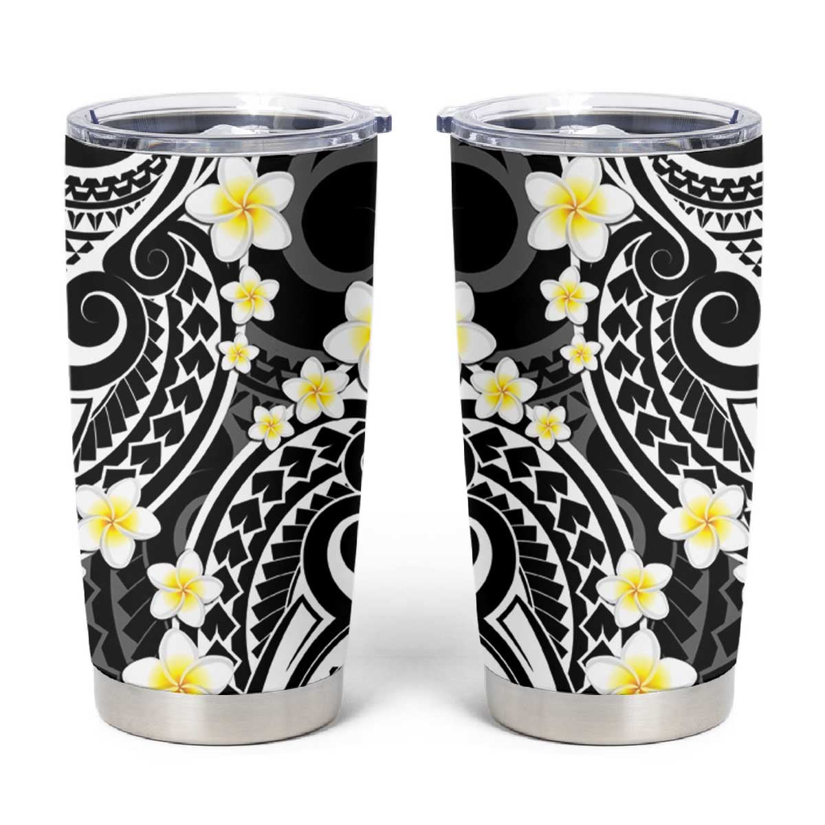 Plumeria With Black Polynesian Tattoo Pattern Tumbler Cup