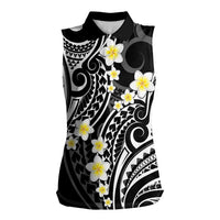 Plumeria With Black Polynesian Tattoo Pattern Women Sleeveless Polo Shirt LT05 Female Black - Polynesian Pride