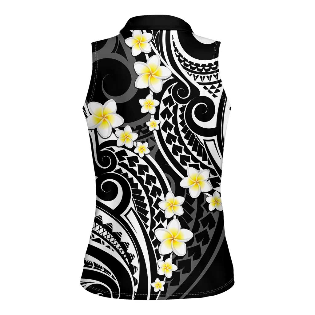 Plumeria With Black Polynesian Tattoo Pattern Women Sleeveless Polo Shirt LT05 - Polynesian Pride