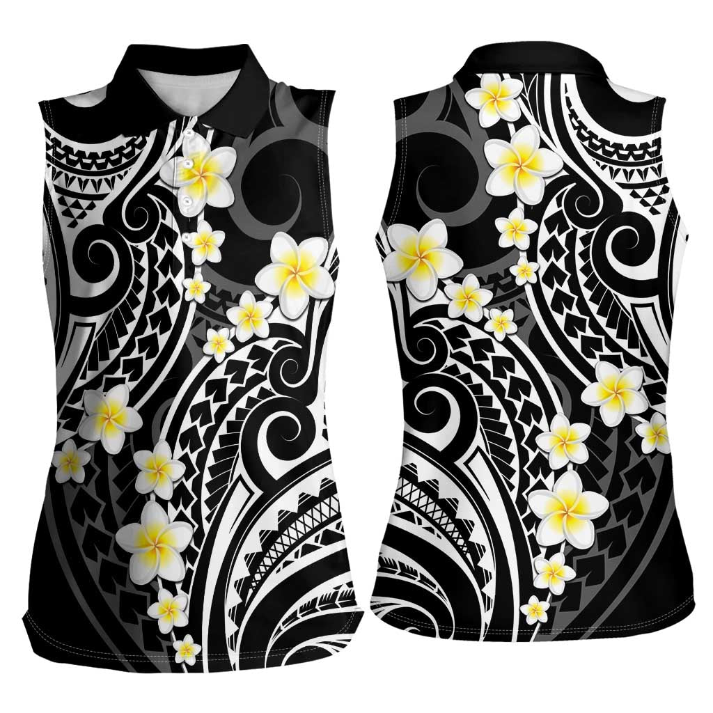 Plumeria With Black Polynesian Tattoo Pattern Women Sleeveless Polo Shirt LT05 - Polynesian Pride