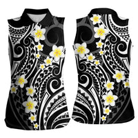 Plumeria With Black Polynesian Tattoo Pattern Women Sleeveless Polo Shirt LT05 - Polynesian Pride