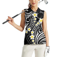Plumeria With Black Polynesian Tattoo Pattern Women Sleeveless Polo Shirt LT05 - Polynesian Pride