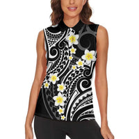 Plumeria With Black Polynesian Tattoo Pattern Women Sleeveless Polo Shirt LT05 - Polynesian Pride